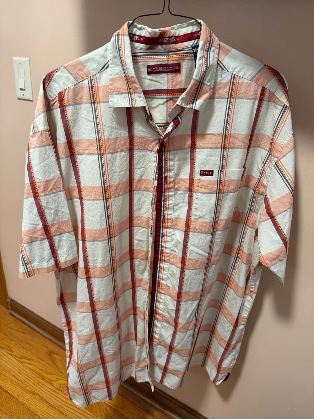 Enyce Peach and White Plaid Short-Sleeve Button-Down‎ Shirt